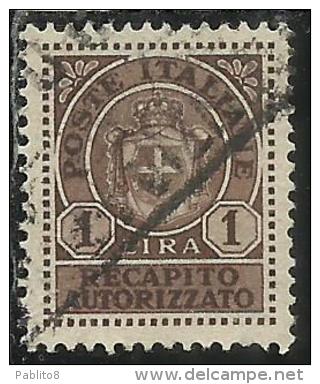 ITALIA REGNO ITALY KINGDOM 1946 LUOGOTENENZA RECAPITO AUTORIZZATO LIRE 1 LIRA USATO USED USATO - Authorized Private Service