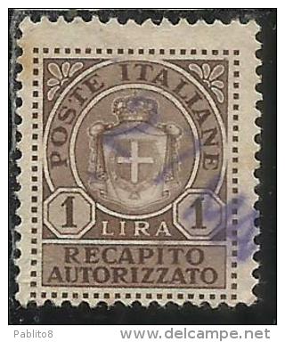 ITALIA REGNO ITALY KINGDOM 1946 LUOGOTENENZA RECAPITO AUTORIZZATO LIRE 1 LIRA USATO USED USATO - Service Privé Autorisé