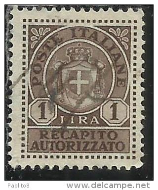 ITALIA REGNO ITALY KINGDOM 1946 LUOGOTENENZA RECAPITO AUTORIZZATO LIRE 1 LIRA USATO USED USATO - Autorisierter Privatdienst