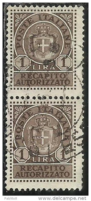 ITALIA REGNO ITALY KINGDOM 1946 LUOGOTENENZA RECAPITO AUTORIZZATO LIRE 1 COPPIA USATA PAIR USED OBLITERE' - Service Privé Autorisé