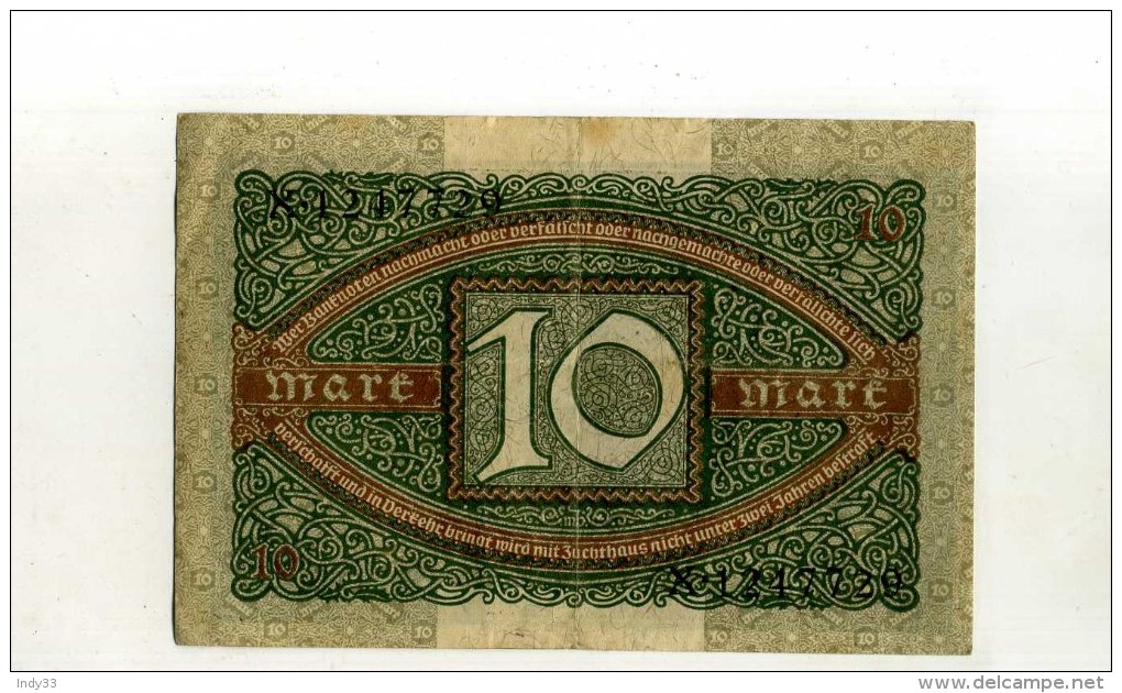 - ALLEMAGNE WEIMAR . REICHSBANKNOTE . 10 M. - 10 Mark