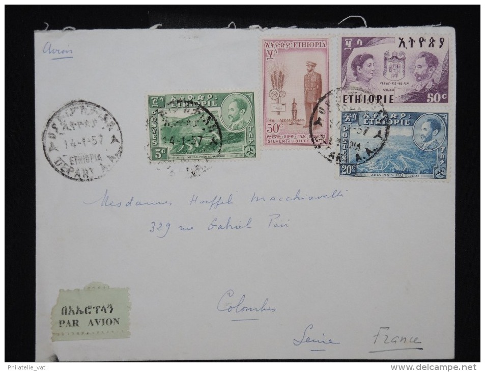 ETHIOPIE - Enveloppe Par Avion ( étiquette) Pour La France En 1957 - Aff. Plaisant - à Voir  - Lot P9049 - Ethiopie