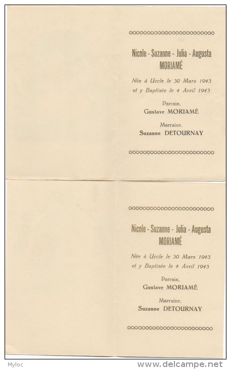 Faire-Parts Baptême &amp; Naissance. Illustrateur Jeannet Hebbelynck. Uccle. 1943. Lot De 2. - Nacimiento & Bautizo