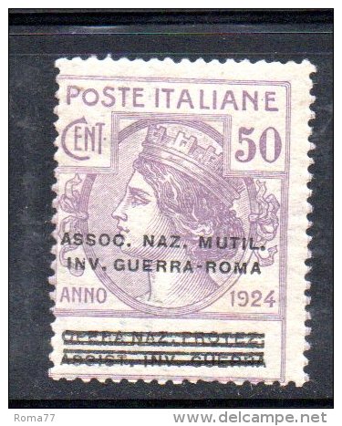 Y287 - REGNO , Parastatali N. 74  *** MNH  SOPRASTAMPATI Assoc,naz.mutil.inv.guerra-roma - Franchigia