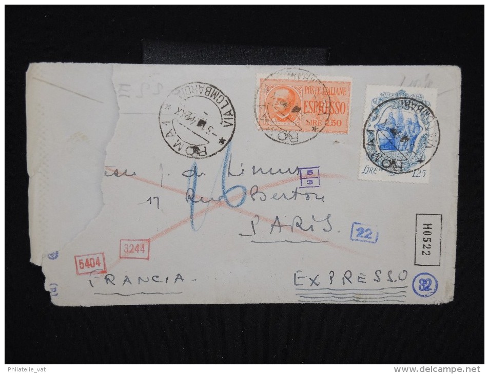 ITALIE - Enveloppe ( Avec Manque) En Expréss De Rome Pour Paris En 1942 Avec Censures - à Voir  - Lot P9078 - Express Mail