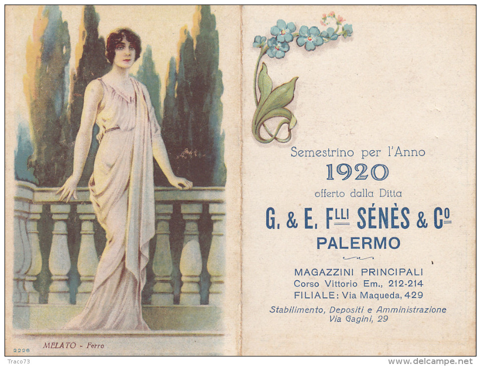 PALERMO 1920 - Calendario Pubblicitario /  G.& E. Flli Sénès & C. - Petit Format : 1901-20