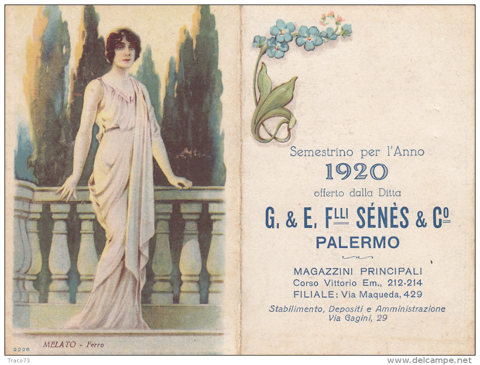 PALERMO 1920 - Calendario Pubblicitario /  G.& E. Flli Sénès & C. - Formato Piccolo : 1901-20