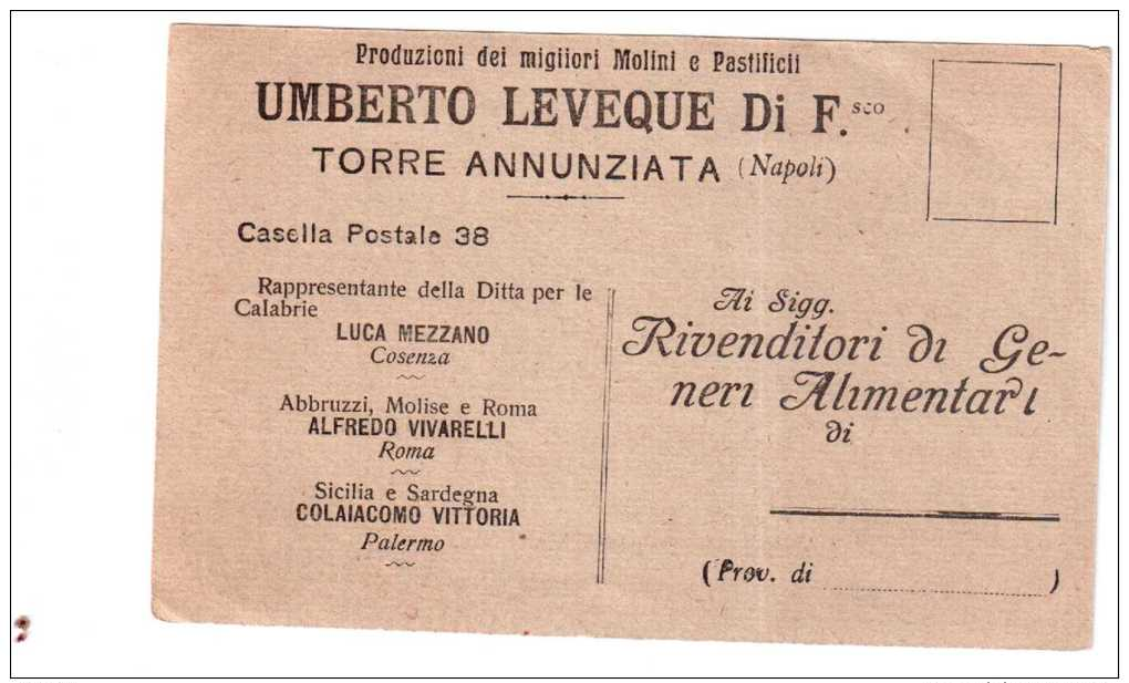 TORRE ANNUNZIATA  LEVEQUE RAPPRESENTANTE MOLINI E PASTIFICI CARTOLINA - Torre Annunziata