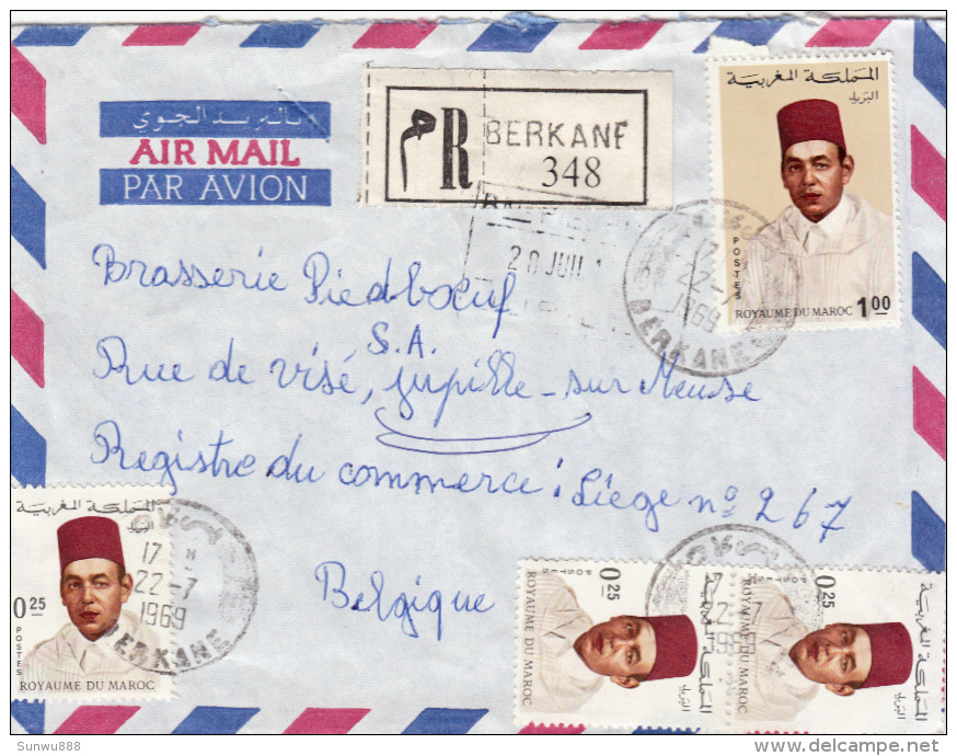 Enveloppe Recommandé Berkané - Brasserie Piedboeuf Jupille 1969 - Maroc (1956-...)