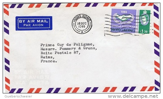 L-GB 87 - HONG-KONG N° 215 Année De La Coopération 1965 Sur Lettre Par Avion Pour Reims - Cartas & Documentos