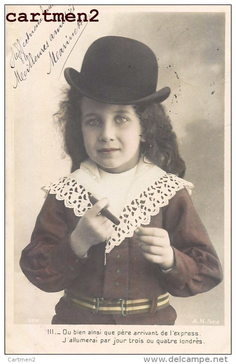 SERIE DE 5 CPA : FILLETTE ENFANT AU CIGARE ET A LA CIGARETTE TABAC HUMOUR ENFANTINA CARTE PHOTO COSTUME - Ritratti