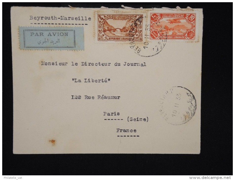 FRANCE - GRAND LIBAN- Enveloppe De Beyrouth Pour Paris En 1933 Par Avion ( étiquette) - à Voir - Lot P9121 - Storia Postale