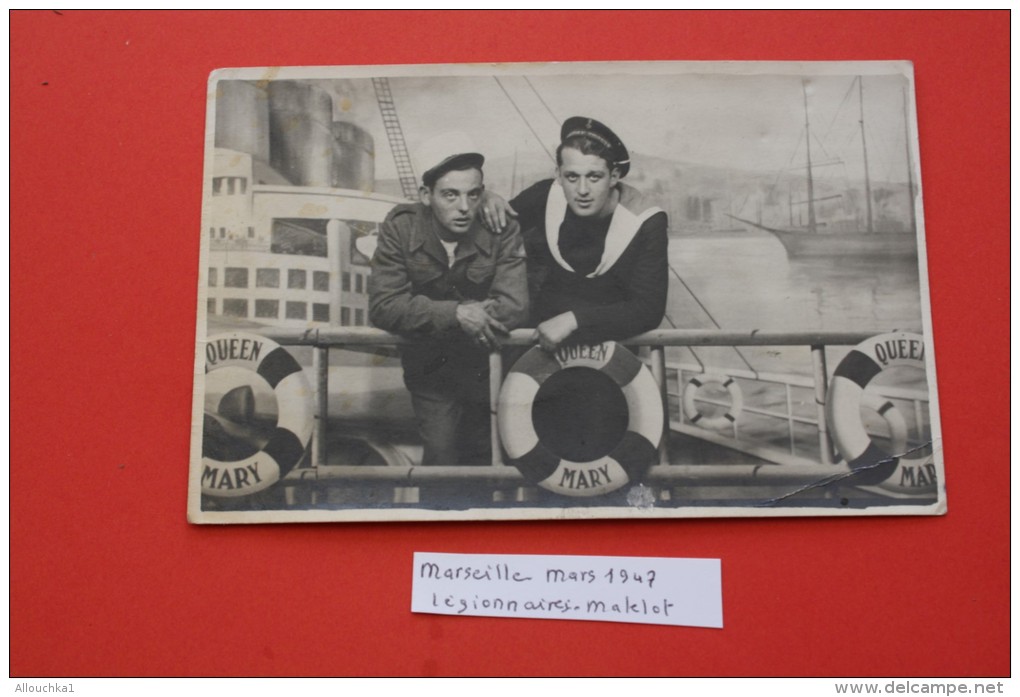 RARE MARS 1947  VINTAGE ANCIENNE PHOTO LEGION LEGIONNAIRE MARIN MARINE QUEEN MARY ARCHIVES DE MARSEILLE PHOTOGRAPHIE - War, Military