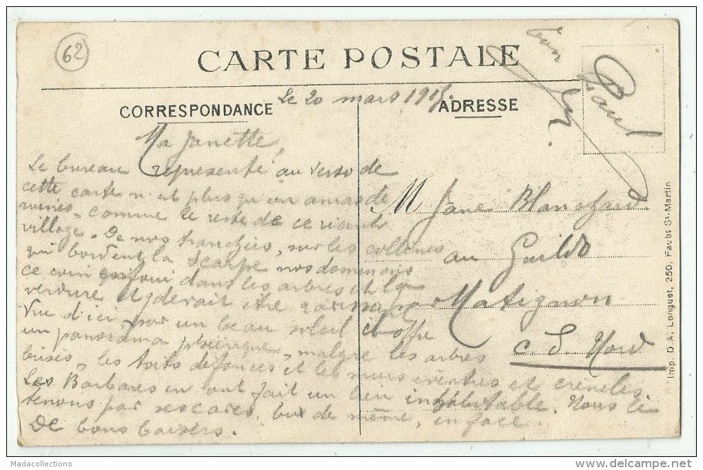 Saint-Laurent-Blangy (62 ) La Poste En 1914-1918 - Saint Laurent Blangy