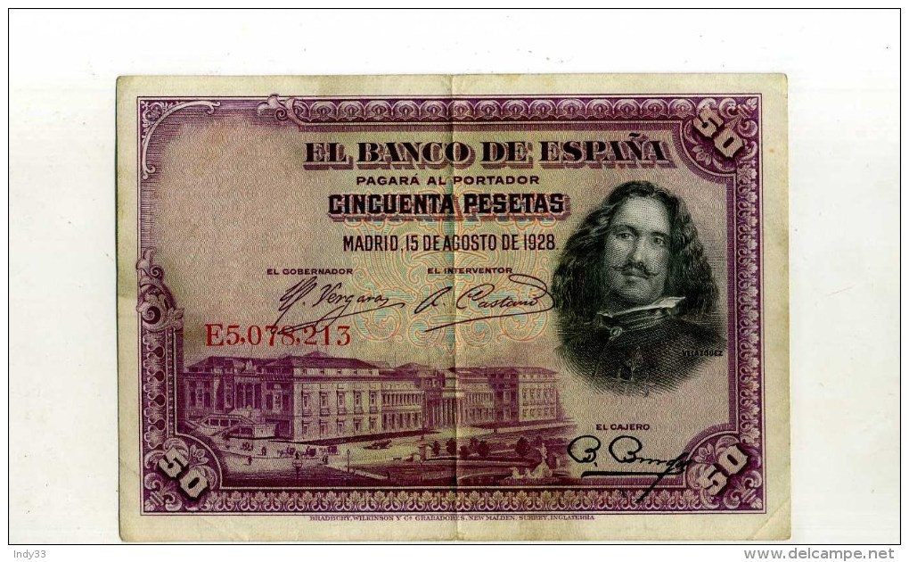 - ESPAGNE 1928 . BILLET 50 P. 1928 . - 50 Pesetas