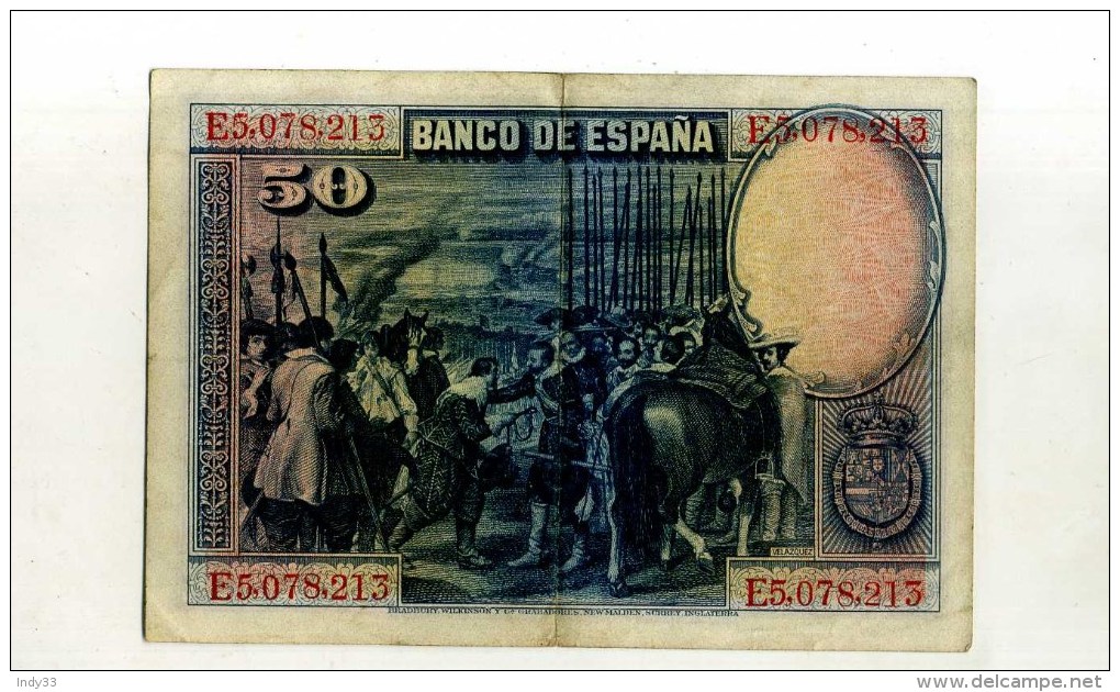 - ESPAGNE 1928 . BILLET 50 P. 1928 . - 50 Peseten