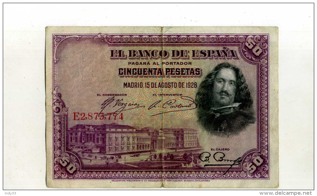 - ESPAGNE 1928 . BILLET 50 P. 1928 . - 50 Pesetas