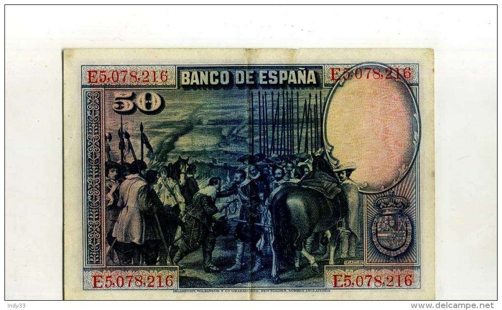 - ESPAGNE 1928 . BILLET 50 P. 1928 . - 50 Peseten