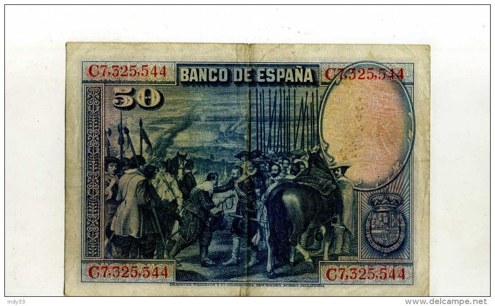 - ESPAGNE 1928 . BILLET 50 P. 1928 . - 50 Peseten