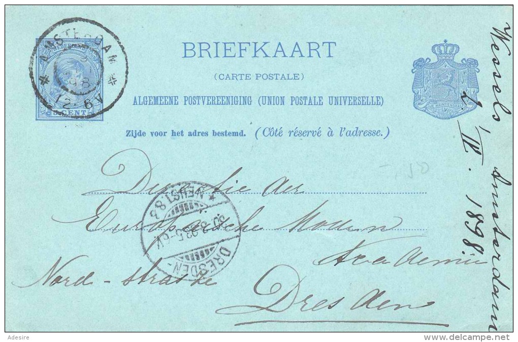 Nederland 1898 - 5 C Ganzsache Auf Pk V. Amsterdam N. Dresden - Brieven En Documenten