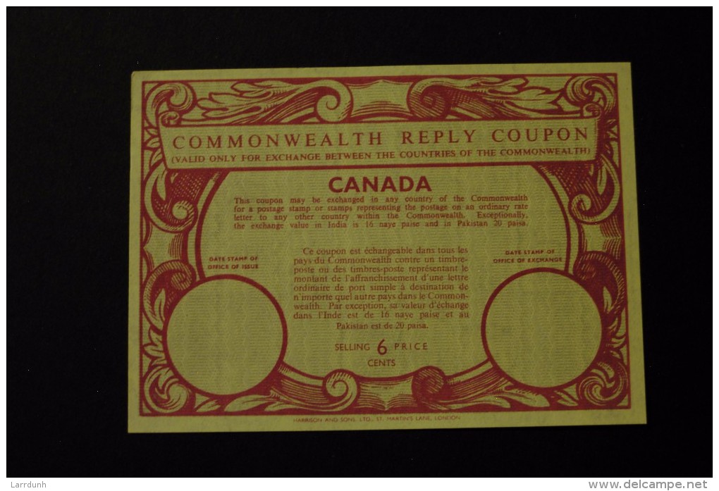 Canada Commonwealth Reply Coupon 13 6 Cents Value Unused A04s - Other & Unclassified