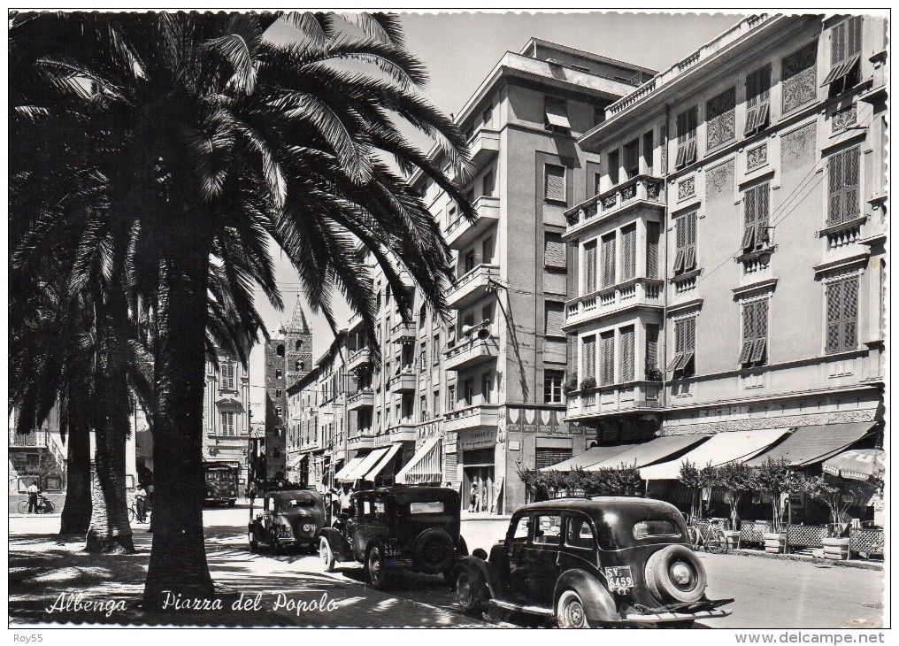 Liguria-savona-albenga Piazza Del Popolo Veduta  Animatissima Anni 40/50 - Altri & Non Classificati