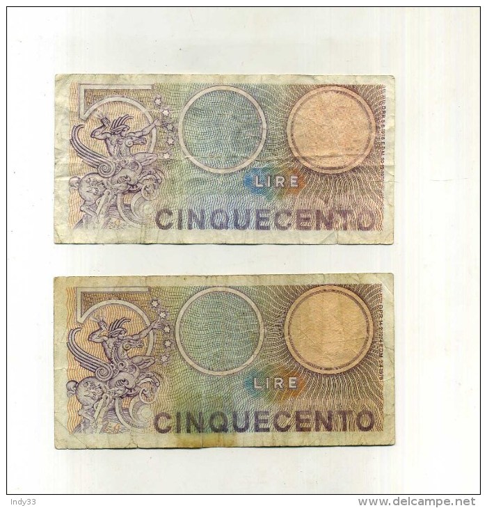 - ITALIE . BIGLIETTO DI STATO . LOT DE 2 BILLETS 500 L. 1974/79 . - 500 Lire