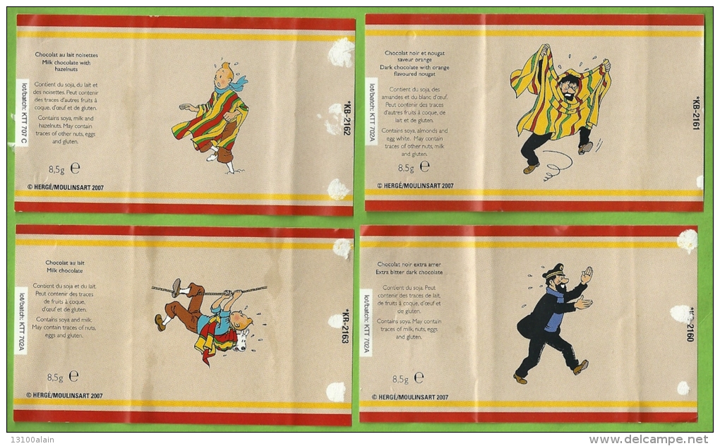 Série Complète BD Tintin 4 étiquettes Alimentation Emballages Chocolat Marque Jeff De Bruges  Milou Haddock - Altri & Non Classificati