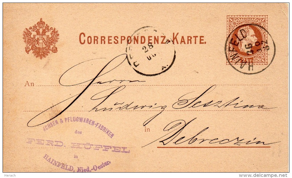 AUTRICHE ENTIER POSTAL HAINFELD 1882 - Sonstige & Ohne Zuordnung