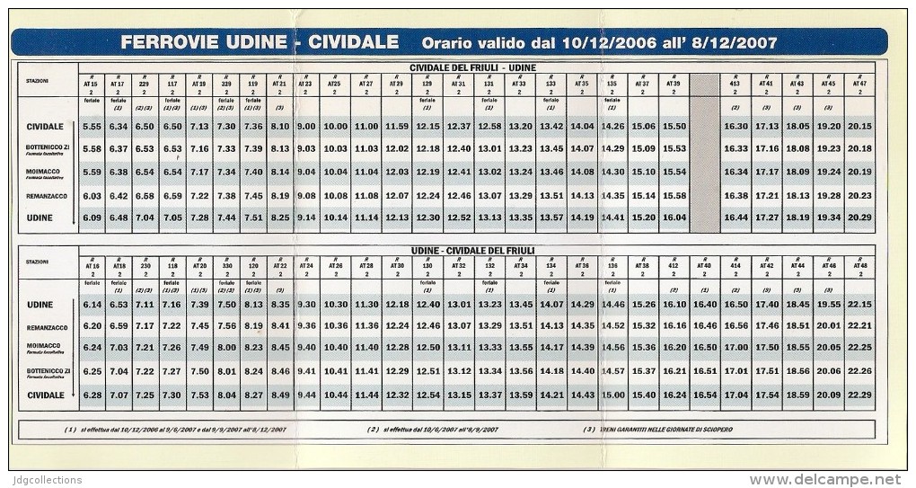 # ORARIO 2006-2007 FERROVIE UDINE-CIVIDALE DEL FRIULI Train Pocket Railway Timetable Horaire Trains Fahrplan Treni - Railway