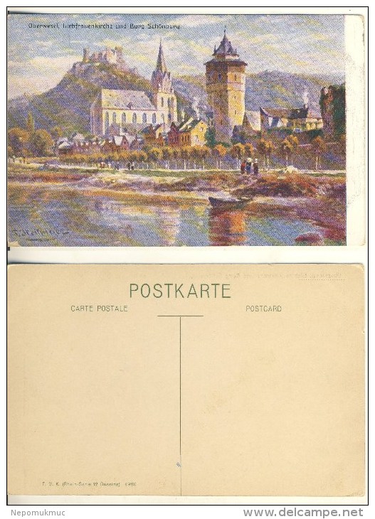 AK Oberwesel Liebfrauenkirche, Schönburg Nicht Gel. Ca. 1900 Color (324-AK164) - Oberwesel