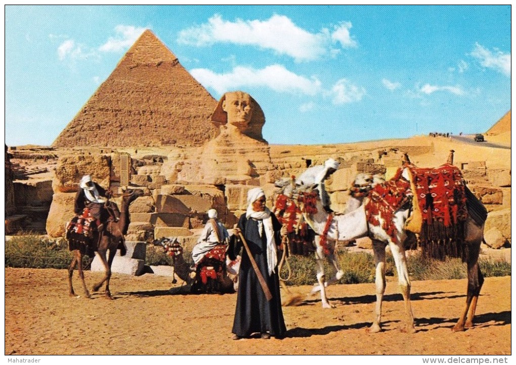 Egypt - Giza Gizeh - The Great Sphinx And Khephren Pyramid Camels Bedouin - Gizeh