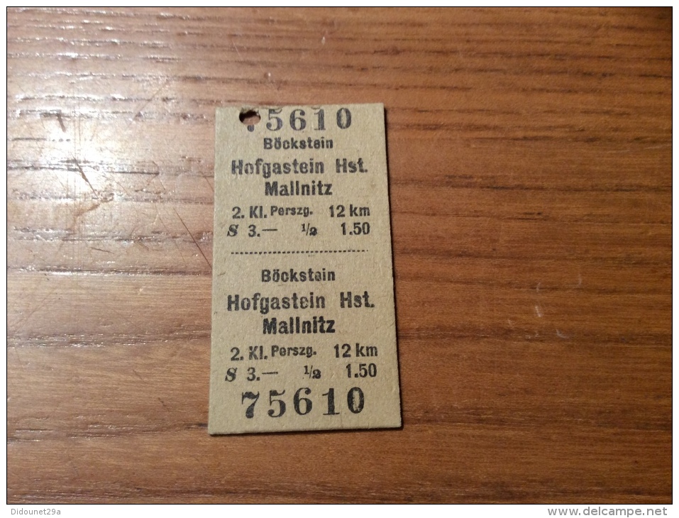 Ancien Ticket De Train "Bockstein Hofgastein Hst. Mallnitz" Autriche 1957 (transport De Voitures) - Europe