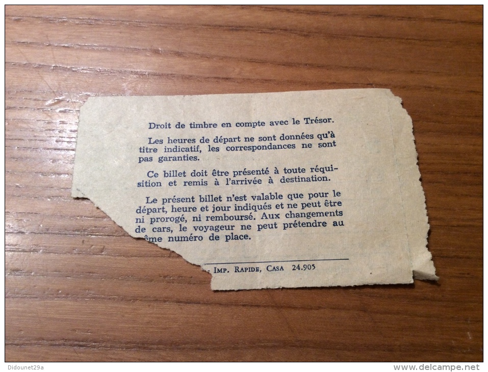 Ancien Ticket De Transport ** (car) Compagnie Auxiliaire De Transports Au Maroc - Casablanca 1956 - World