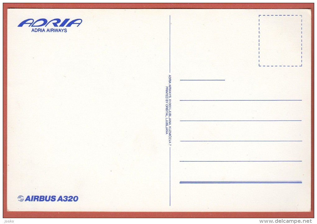 AIRBUS A320 .. ADRIA AIRWAYS - Slovenia National Airlines * Not Travelled * Airplane Avion Plane Aeroplane Luftfahrzeug - 1946-....: Modern Tijdperk