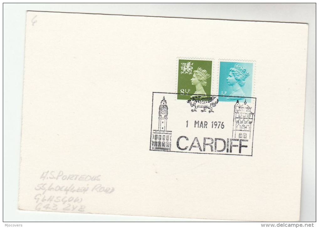 1976 GB Stamps COVER (card) CARDIFF  EVENT Pmk Illus DRAGON, CLOCK , Dragons - Mythology