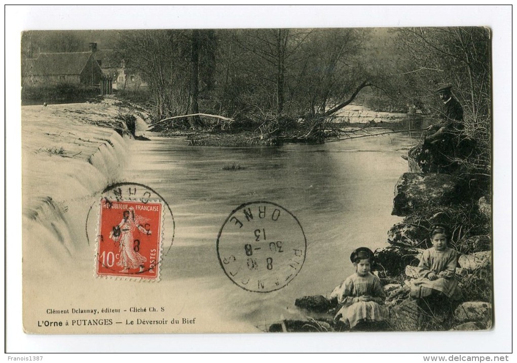 Ref 197 - L'Orne à PUTANGES - Le Déversoir Du Bief (Jolie Carte Animée De 1913 - Fillettes - Pêcheur ) - Putanges