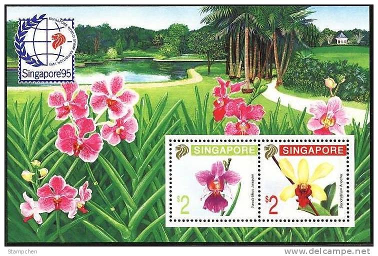 Singapore 1991 Singapore'95 Stamps S/s Flower Flora Orchid Lack Park Stamp Show - Other & Unclassified