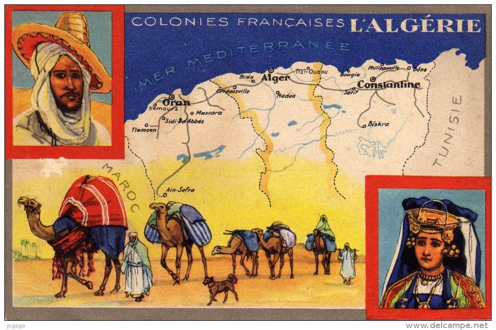 L´ALGERIE.COLONIES FRANCAISES.Carte PUB éditée Par Les Produits Du Lion Noir.2scans - Autres & Non Classés