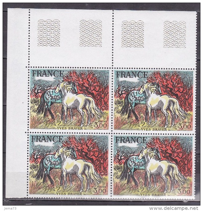 N° 2026 Oeuvre D´Art Oeuvre: " Chevaux De Camargue "  D´Yves Brayer :Beau Bloc De 4  Timbres Neuf Impéccable - Neufs