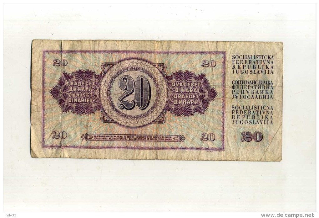 - YOUGOSLAVIE  . BILLET 20 D. 1978 - Yugoslavia