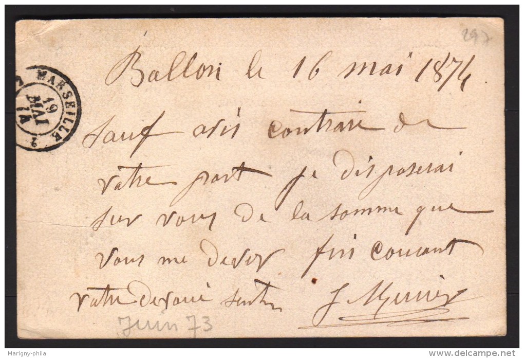 France => Lettre Gros Chiffres "297" - Ballon (71) - 1874 - 1849-1876: Klassieke Periode