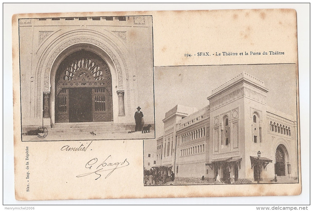 Tunisie - Sfax Le Théatre Et La Porte Imp De La Dépeche 1905 Timbre 5 Régence De Tunis - Tunisie