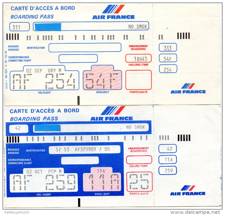 AIR FRANCE CARTES D'ACCES à BORD   BOARDING PASS  (lot De 4) - Cartes D'embarquement