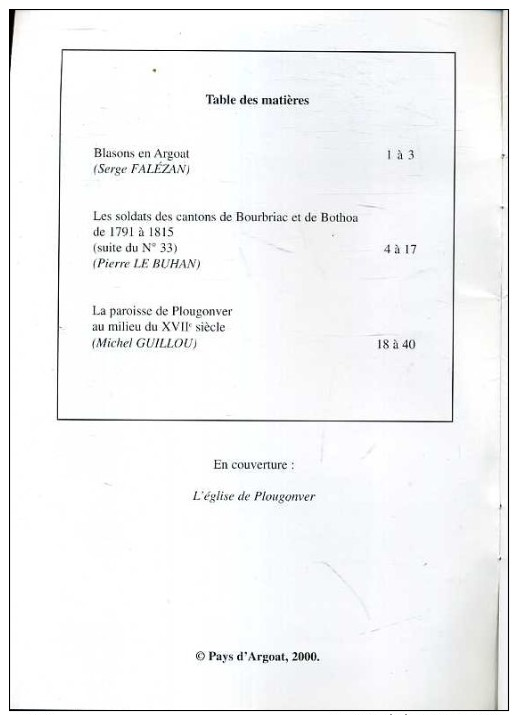 Pays D'argoat N°34 2000 Revue D'histoire Et D'archeologie Des Cantons D'argoat - Bretagne
