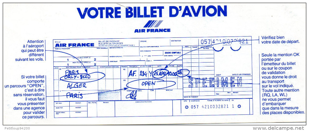 AIR FRANCE PUBLICITE  Votre Billet D'Avion/Vos Bagages - Publicités