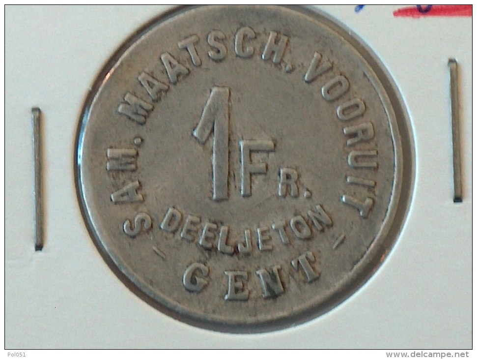 JETON NECESSITE 1880 DE NAMAKER ZAL VERVOLGD WORDEN VOORUIT SAM MAATSCH VOORUIT 1FR DEEL JETON GENT - Monetary / Of Necessity