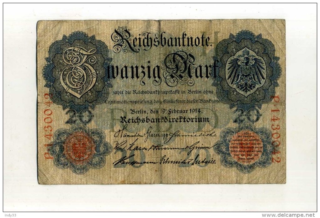 - ALLEMAGNE EMPIRE . BILLET 20 M. 1914 . - 20 Mark