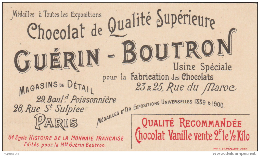 - CHROMO - HISTOIRE DE LA MONNAIE FRANCAISE - N°37 - Denier Parisis D'Argent -  018 - Guérin-Boutron