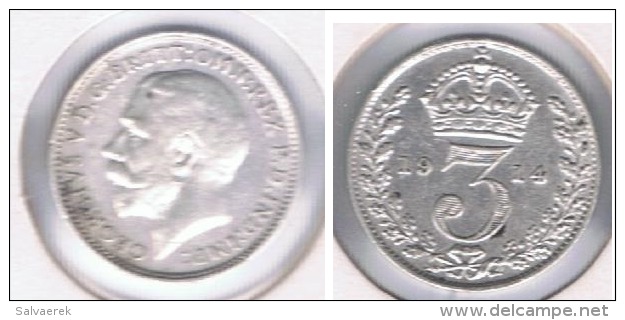R.U. INGLATERRA 3 PENCE 1914 PLATA SILVER Z - F. 3 Pence